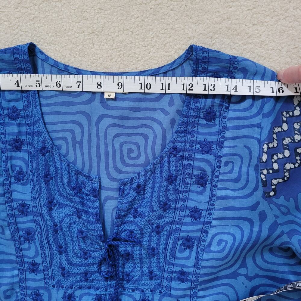 EUC Novica M Embroidered Tunic Dress Tassel Midi/Mini Boho Beachy Cruise Blue - Picture 11 of 16